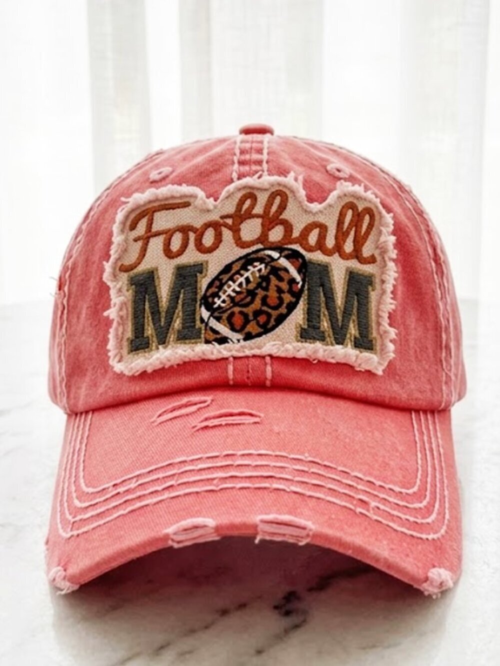 Ladies Pink Football Mom Baseball Cap
